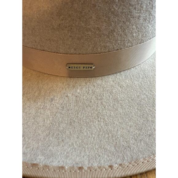 Gigi Pip Hat Fedora Fitted Womens 57 Beige Australian Wool Wide Brim Rancher